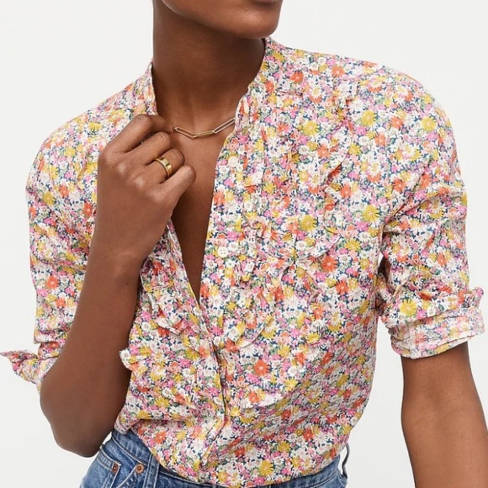 NEW J Crew Liberty Libby Floral Ruffle Front Shirt XS NWT